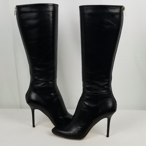 Jimmy Choo Kim Leather Heels Knee High Boots 37.5 - Picture 3 of 15
